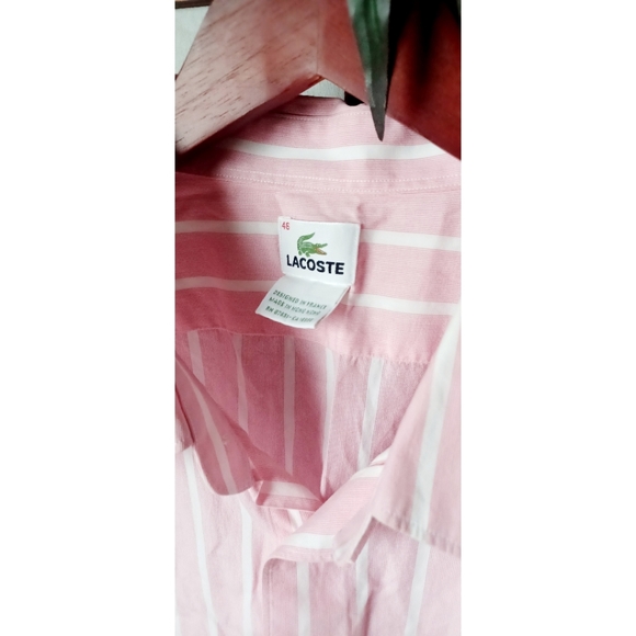 Lacoste Men's Pink/White Striped Button-Down Shirt - Picture 9 of 16